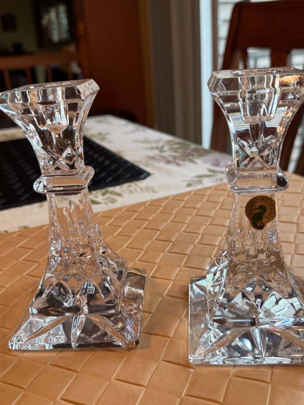 Pair of Waterford Lismore 6" Candlestick Holders Square Base